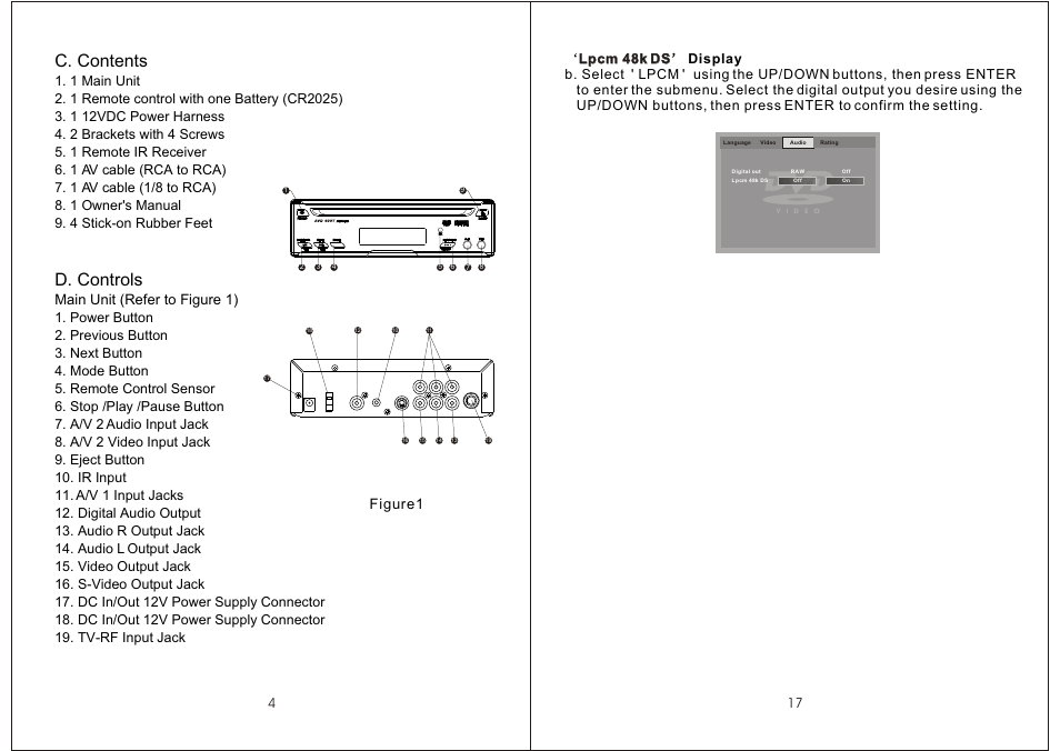 Т³гж 6, C. contents, D. controls | Main unit (refer to figure 1), Figure1 | Audiovox AVD400T User Manual | Page 6 / 12