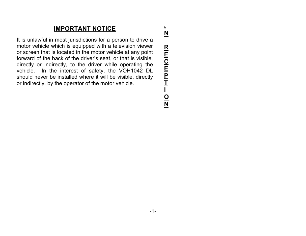 Important notice | Audiovox VOH1042 DL User Manual | Page 2 / 16