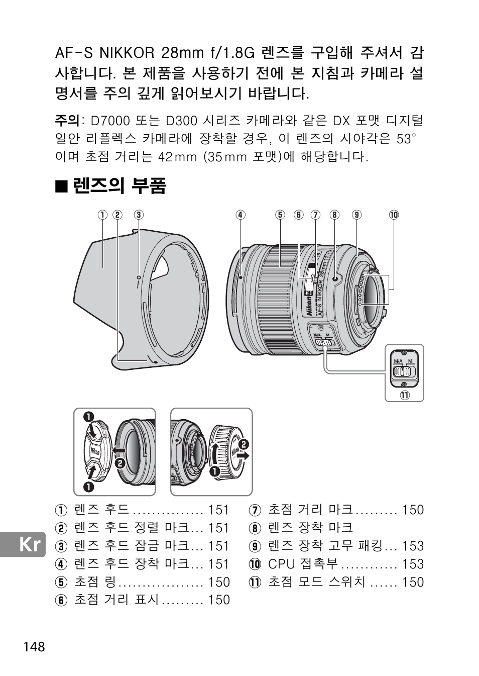 렌즈의 부품 | Nikon 28mm-f-18G-AF-S-Nikkor User Manual | Page 148 / 176