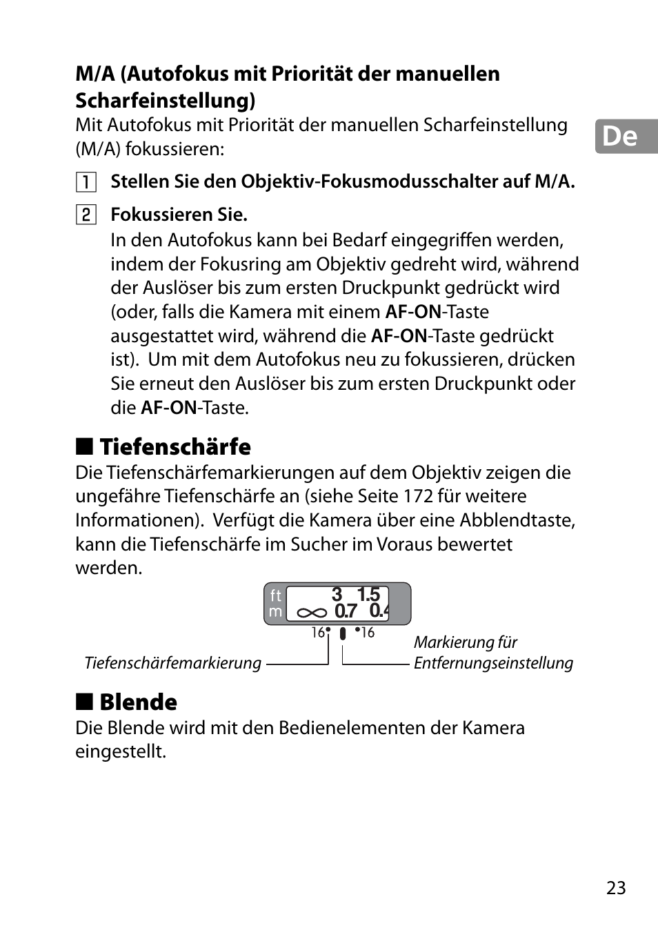 Tiefenschärfe, Blende | Nikon 28mm-f-18G-AF-S-Nikkor User Manual | Page 23 / 176