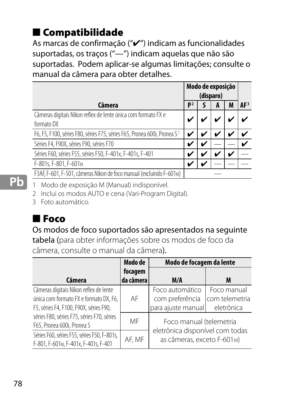 Compatibilidade, Foco | Nikon 28mm-f-18G-AF-S-Nikkor User Manual | Page 78 / 176