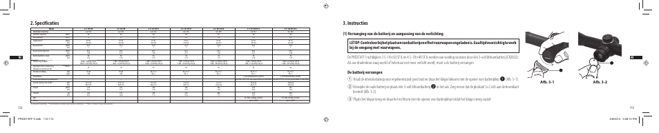 Specificaties, Instructies, Afb. 3-1 afb. 3-2 | Nikon PROSTAFF User Manual | Page 57 / 138