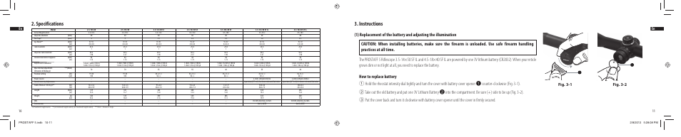 Specifications, Instructions, Fig. 3-1 fig. 3-2 | 10 en 11 en | Nikon PROSTAFF User Manual | Page 6 / 138