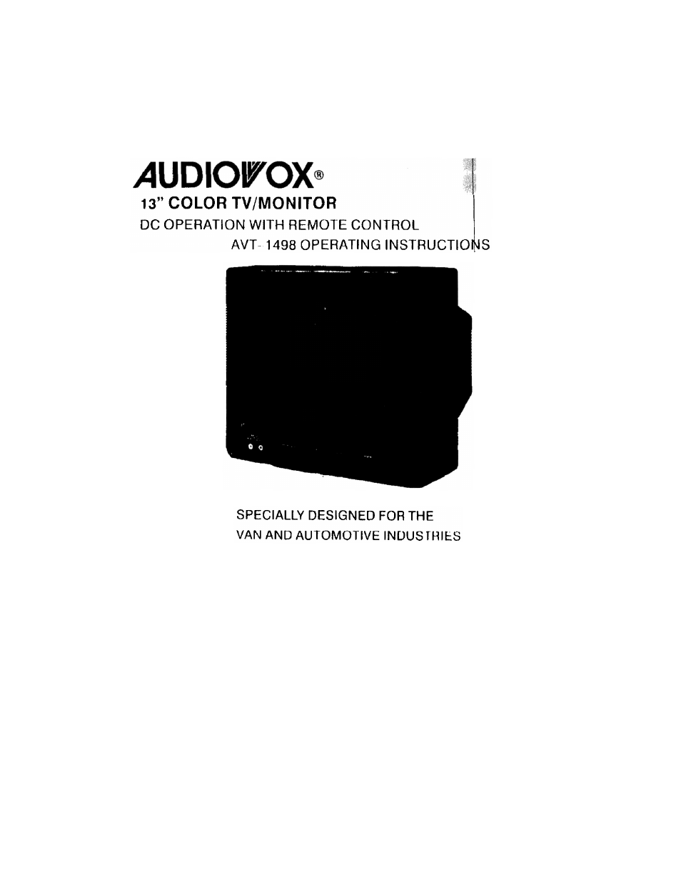 Audiovox AVT 1498 User Manual | 11 pages