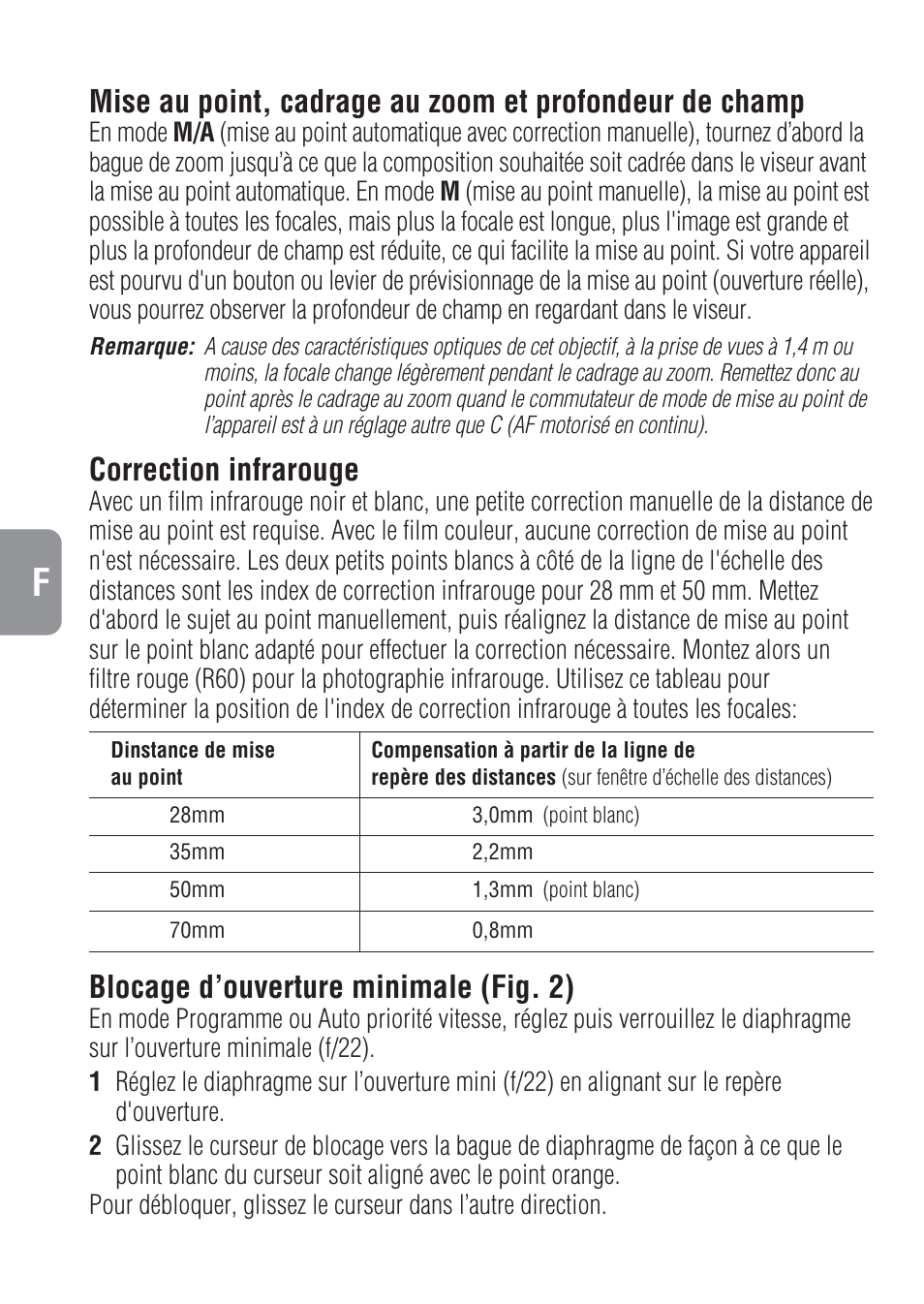 Correction infrarouge, Blocage d’ouverture minimale (fig. 2) | Nikon 28-70mm-f-28D-ED-IF-AF-S-Zoom-Nikkor User Manual | Page 26 / 53