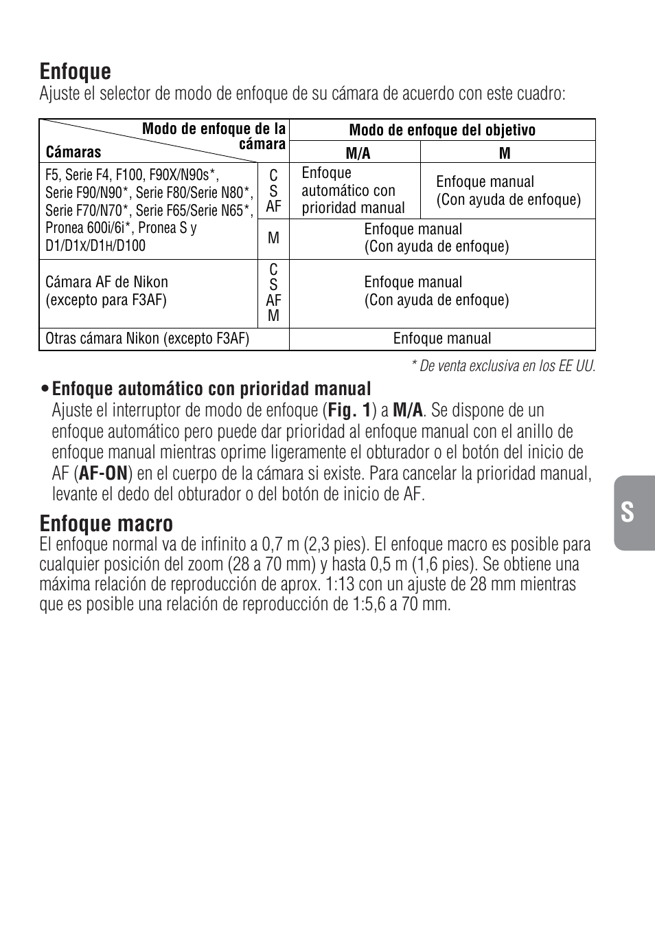 Enfoque, Enfoque macro | Nikon 28-70mm-f-28D-ED-IF-AF-S-Zoom-Nikkor User Manual | Page 31 / 53