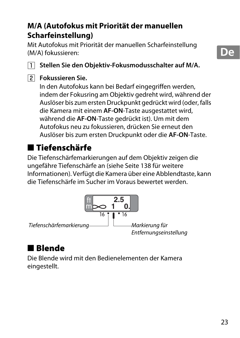 Tiefenschärfe, Blende, Jp en de fr es sv ru nl it cz sk ro ua ck ch kr | Nikon 35mm-f-14G-AF-S-Nikkor User Manual | Page 23 / 140