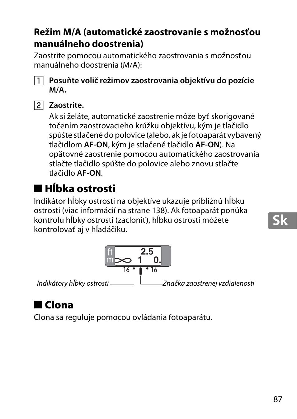 Hĺbka ostrosti, Clona, Jp en de fr es sv ru nl it cz sk ro ua ck ch kr | Nikon 35mm-f-14G-AF-S-Nikkor User Manual | Page 87 / 140