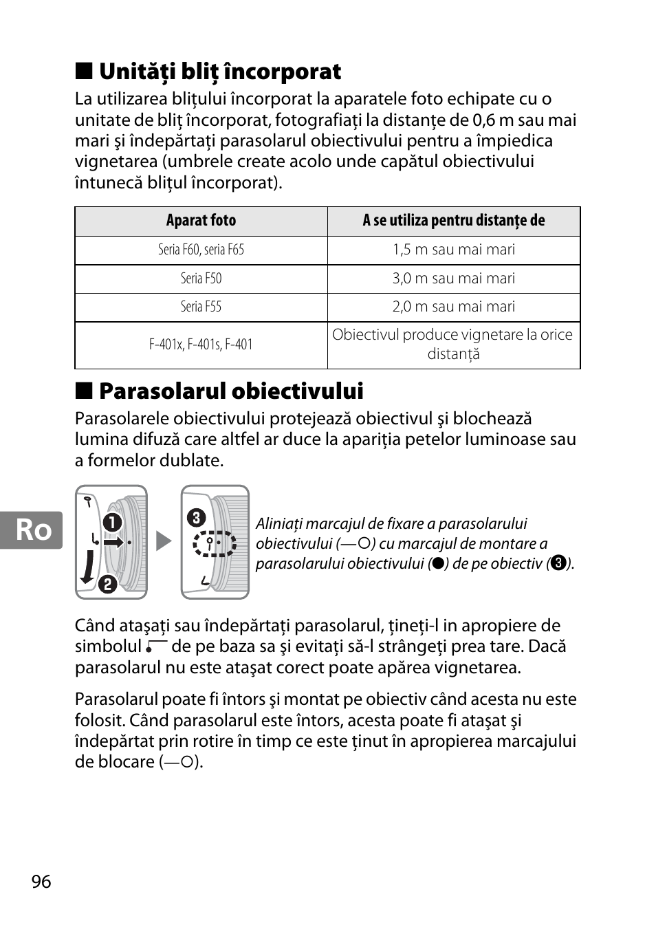 Unităţi bliţ încorporat, Parasolarul obiectivului, Jp en de fr es sv ru nl it cz sk ro ua ck ch kr | Nikon 35mm-f-14G-AF-S-Nikkor User Manual | Page 96 / 140