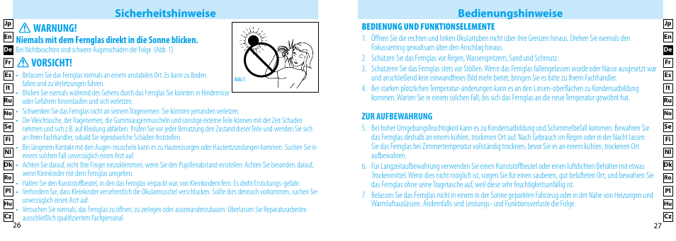 Bedienungshinweise sicherheitshinweise, Vorsicht, Warnung | Nikon Compact-Sport-Sprint User Manual | Page 14 / 83