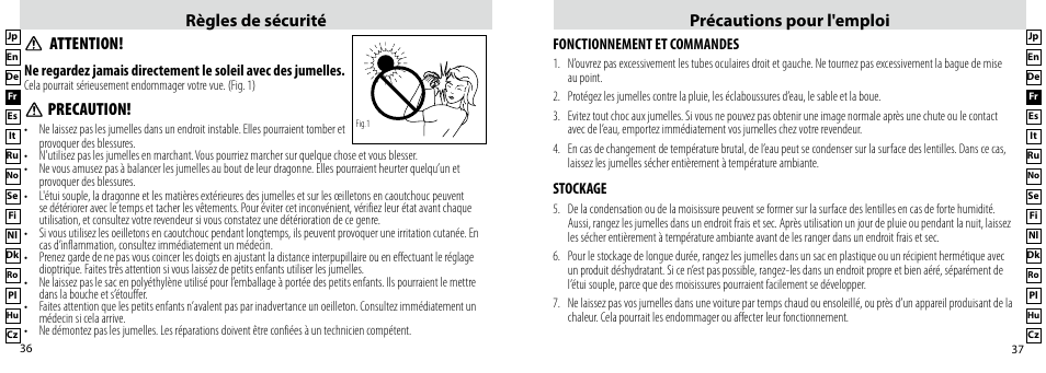 Précautions pour l'emploi règles de sécurité, Precaution, Attention | Nikon Compact-Sport-Sprint User Manual | Page 19 / 83