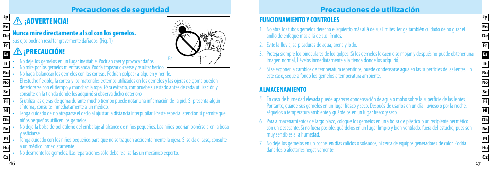 Precaución, Advertencia | Nikon Compact-Sport-Sprint User Manual | Page 24 / 83