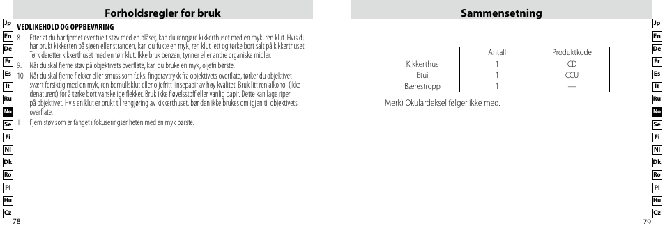 Forholdsregler for bruk sammensetning | Nikon Compact-Sport-Sprint User Manual | Page 40 / 83