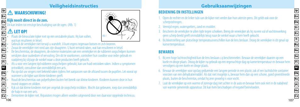 Gebruiksaanwijzingen veiligheidsinstructies, Let op, Waarschuwing | Nikon Compact-Sport-Sprint User Manual | Page 54 / 83