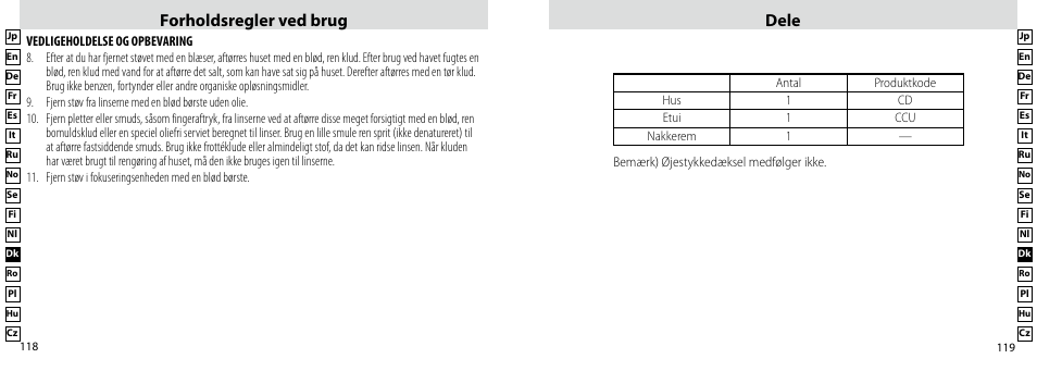 Forholdsregler ved brug dele | Nikon Compact-Sport-Sprint User Manual | Page 60 / 83