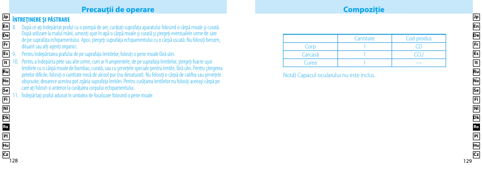 Precauţii de operare compoziţie | Nikon Compact-Sport-Sprint User Manual | Page 65 / 83