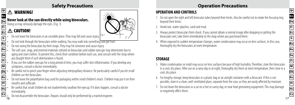 Caution, Warning, Safety precautions operation precautions | Nikon Compact-Sport-Sprint User Manual | Page 9 / 83