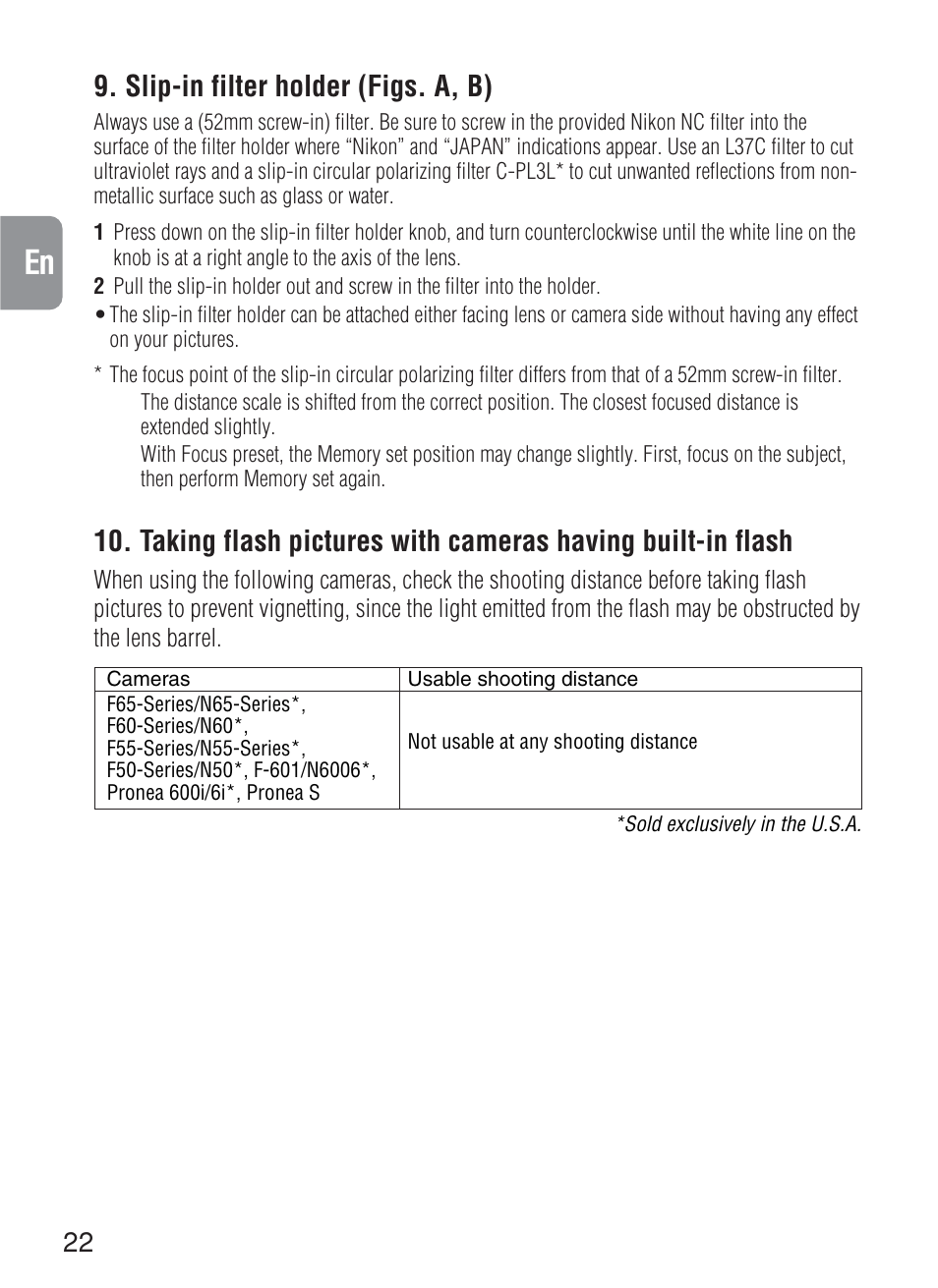 Slip-in filter holder (figs. a, b) | Nikon 200mm-f-2G-IF-ED-AF-S-VR-Nikkor User Manual | Page 22 / 88