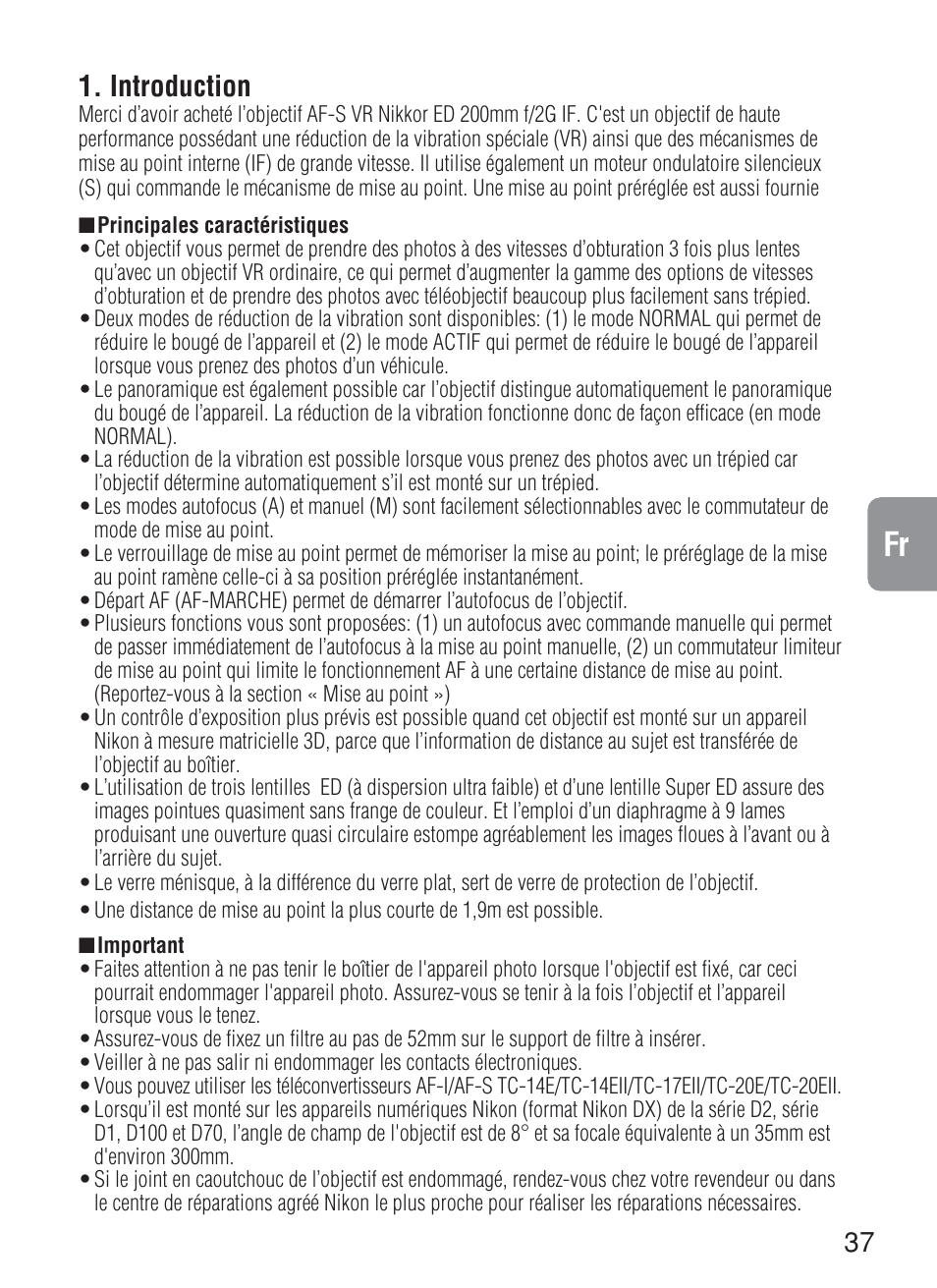 Introduction | Nikon 200mm-f-2G-IF-ED-AF-S-VR-Nikkor User Manual | Page 37 / 88