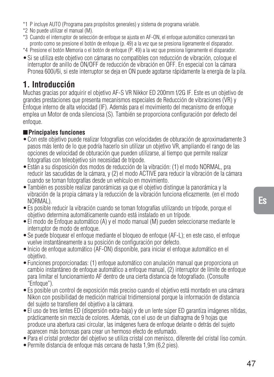 Introducción | Nikon 200mm-f-2G-IF-ED-AF-S-VR-Nikkor User Manual | Page 47 / 88