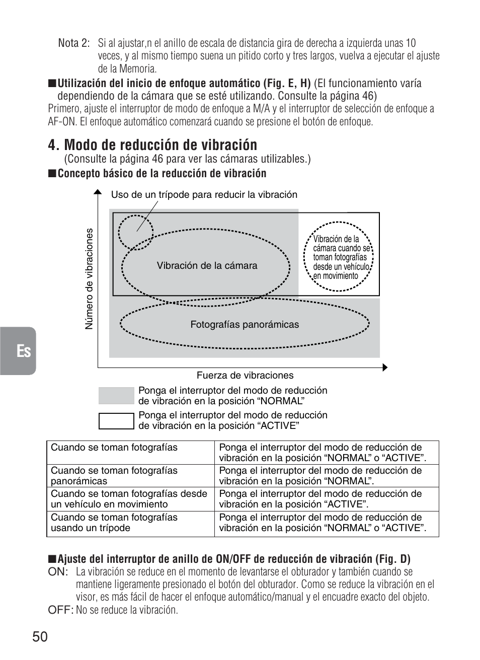 Modo de reducción de vibración | Nikon 200mm-f-2G-IF-ED-AF-S-VR-Nikkor User Manual | Page 50 / 88