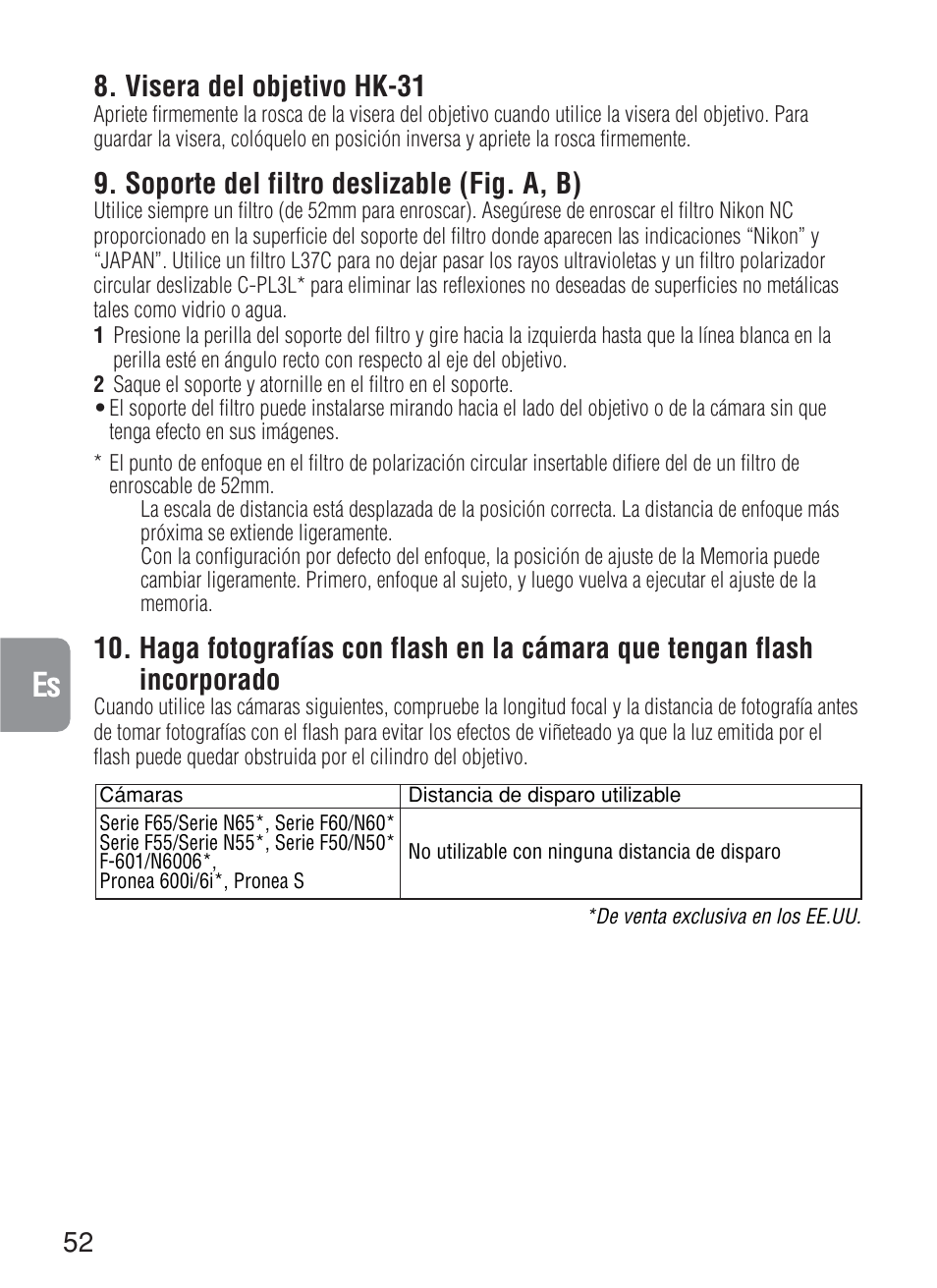Visera del objetivo hk-31, Soporte del filtro deslizable (fig. a, b) | Nikon 200mm-f-2G-IF-ED-AF-S-VR-Nikkor User Manual | Page 52 / 88