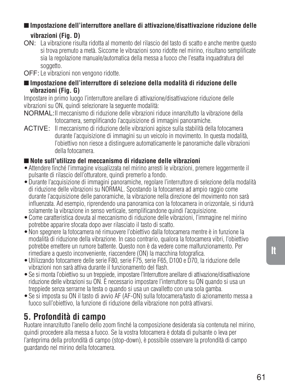 Profondità di campo | Nikon 200mm-f-2G-IF-ED-AF-S-VR-Nikkor User Manual | Page 61 / 88