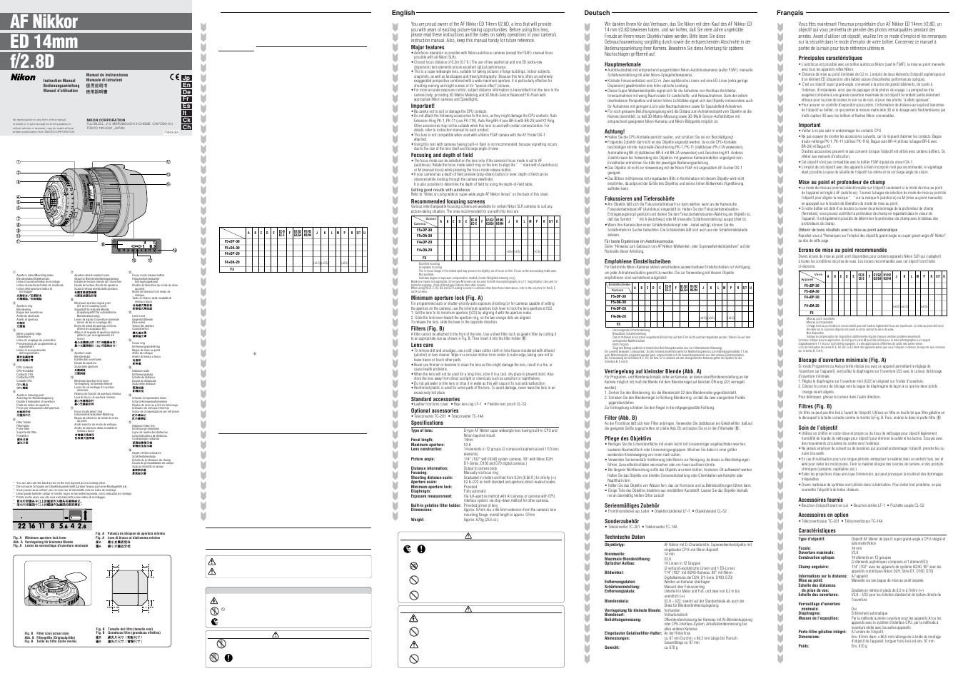 Nikon 14mm-f-28D-ED-AF-Nikkor User Manual | 2 pages