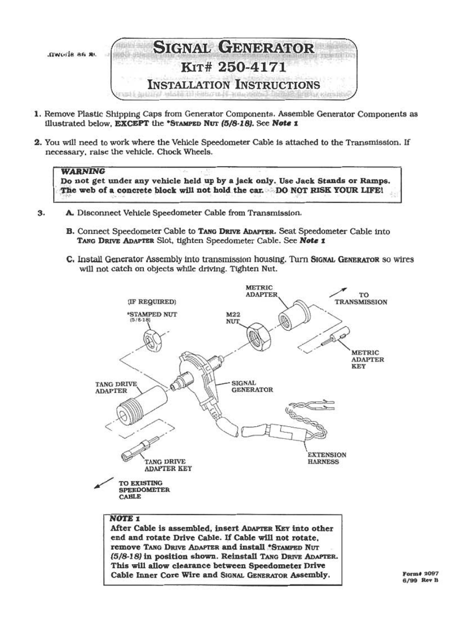 Signal generator, Ignal, Enerator | Nstallation, Scat speedometer cable into t, Gfineraror, After cable is assembled, insert, And install ^s, Nxrr, Assembly | Audiovox SW-50 User Manual | Page 3 / 4