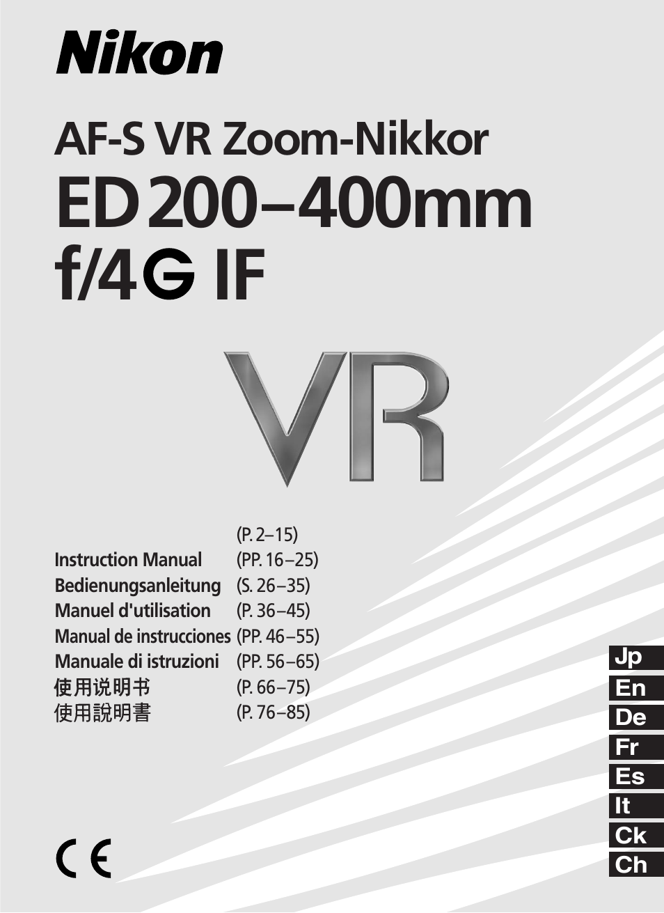 Nikon 200-400mm-f-4G-ED-IF-AF-S-VR-Zoom User Manual | 87 pages
