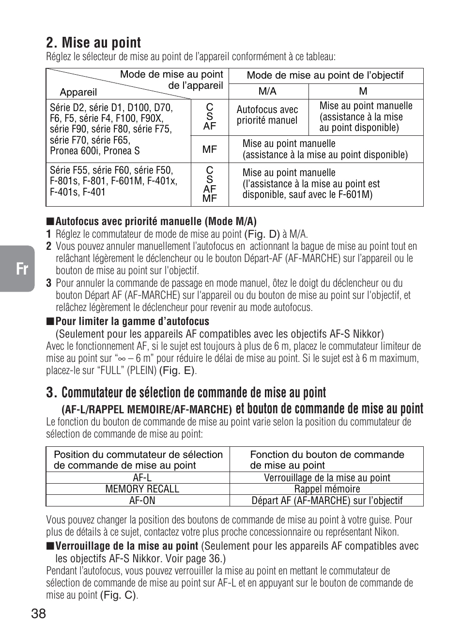 Mise au point, Et bouton de commande de mise au point | Nikon 200-400mm-f-4G-ED-IF-AF-S-VR-Zoom User Manual | Page 38 / 87