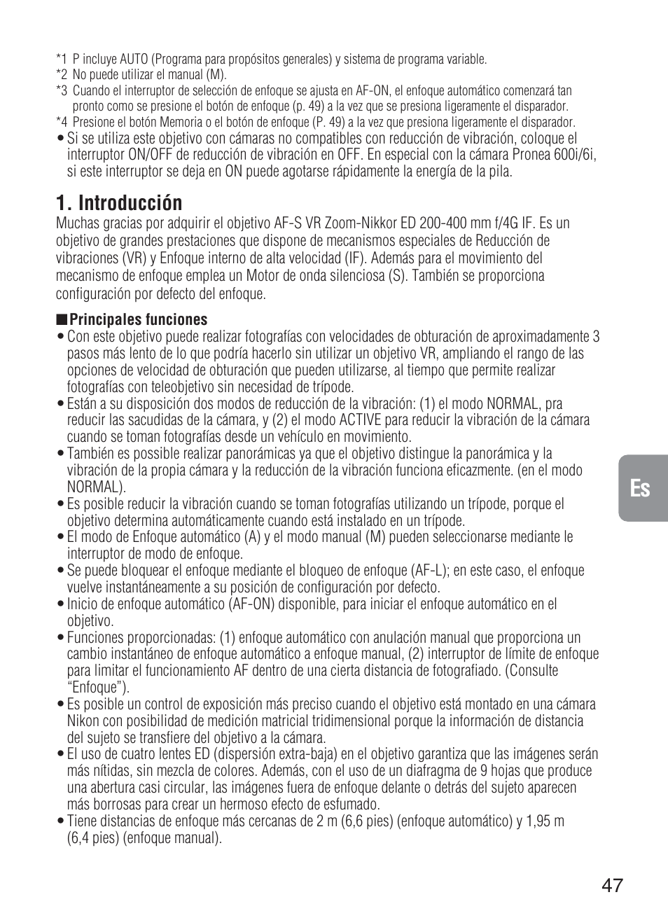 Introducción | Nikon 200-400mm-f-4G-ED-IF-AF-S-VR-Zoom User Manual | Page 47 / 87