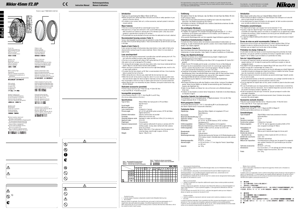 Nikon 45mm-f-28P-Nikkor User Manual | 2 pages