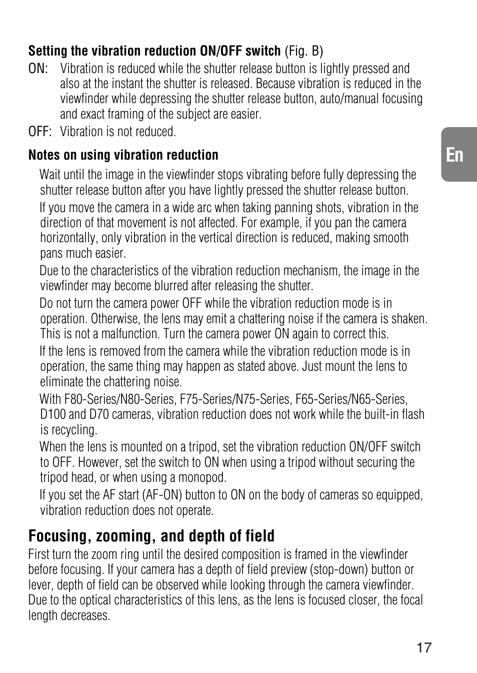 Focusing, zooming, and depth of field | Nikon 24-120mm-f-35-56G-ED-IF-AF-S-VR-Zoom User Manual | Page 17 / 71