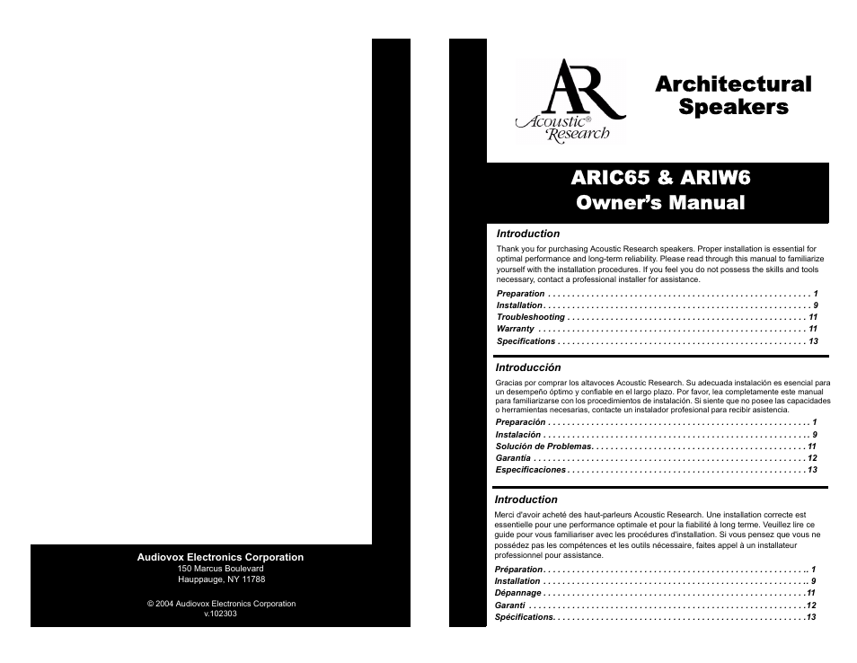 Audiovox ARIC65 User Manual | 8 pages