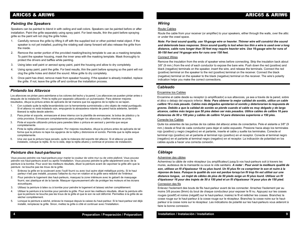 Painting the speakers, Peinture des haut-parleurss, Pintando los altavoce | Wiring, Câblage, Cableado, Installation / instalación / installation, Preparation / preparación / préparation, Aric65 & ariw6 | Audiovox ARIC65 User Manual | Page 6 / 8