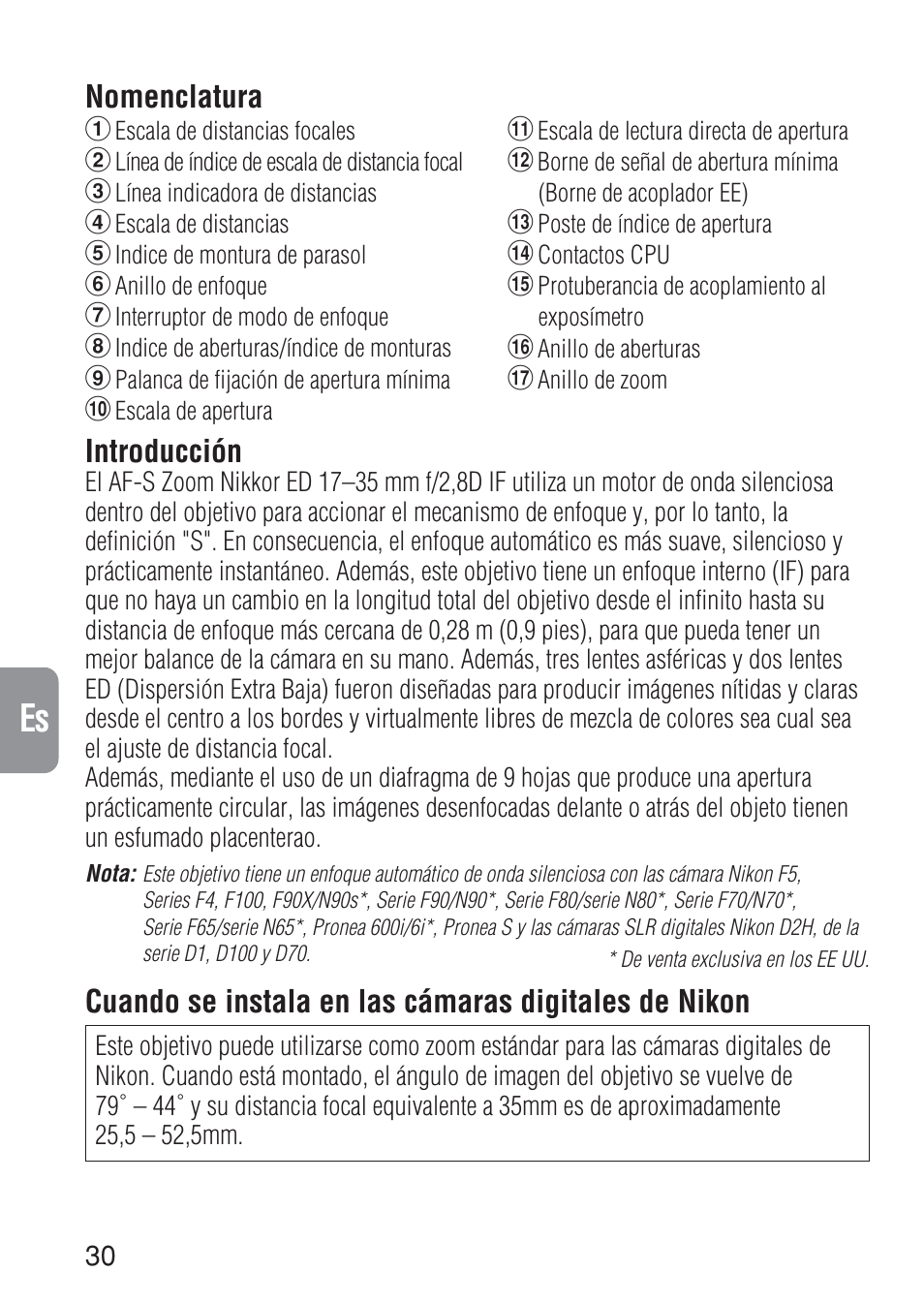 Ch jp en de fr es it ck | Nikon 17-35mm-f-28D-ED-IF-AF-S-Zoom-Nikkor User Manual | Page 30 / 60
