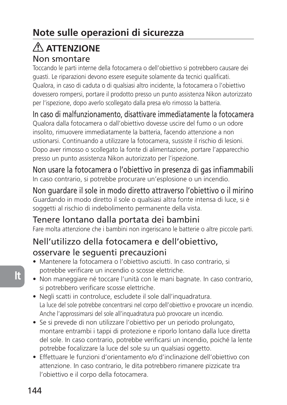 Attenzione | Nikon 85mm-f-28D-PC-E-Nikkor User Manual | Page 144 / 252