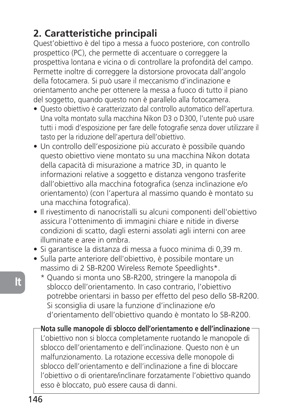 Caratteristiche principali | Nikon 85mm-f-28D-PC-E-Nikkor User Manual | Page 146 / 252