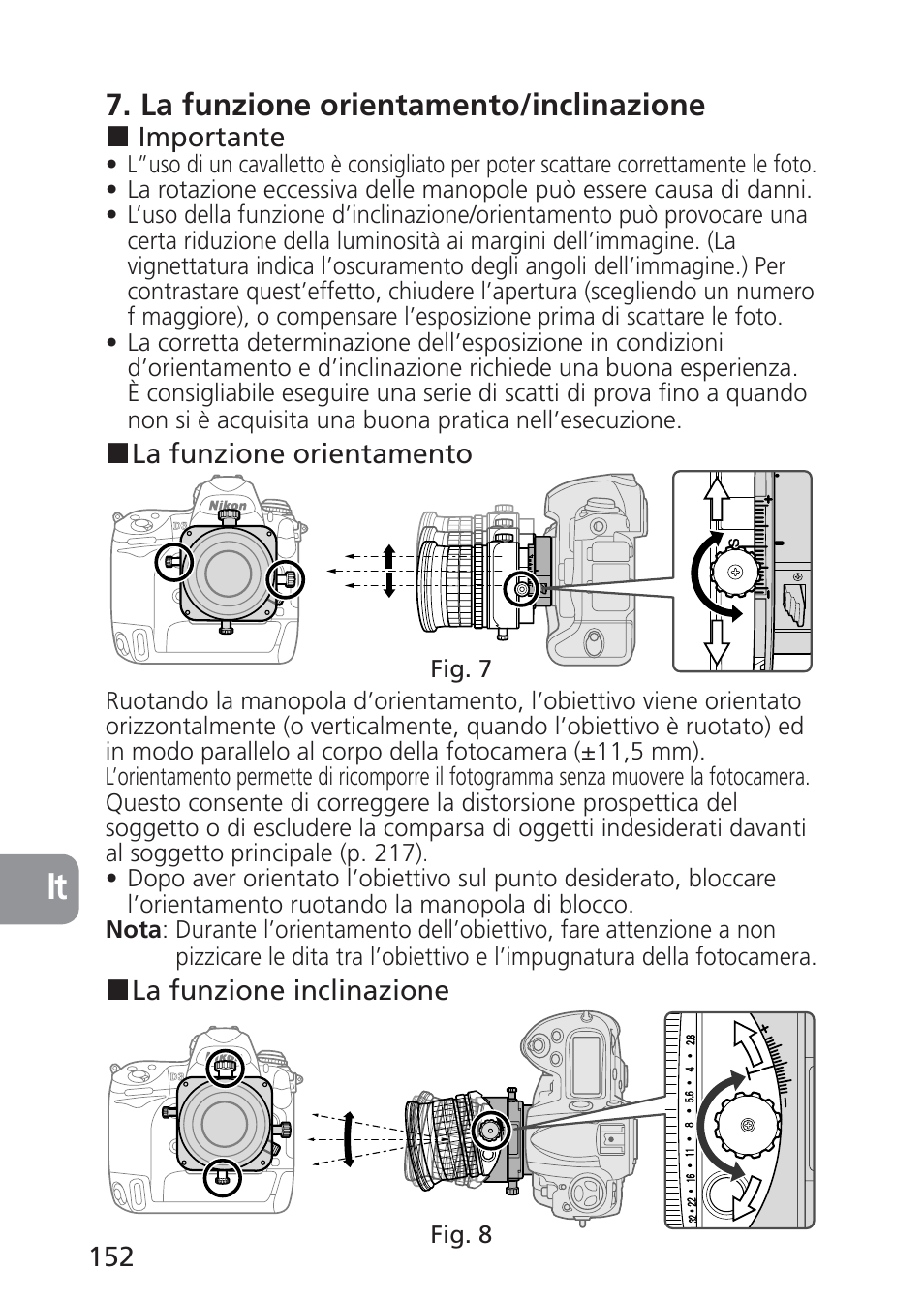 La funzione orientamento/inclinazione | Nikon 85mm-f-28D-PC-E-Nikkor User Manual | Page 152 / 252