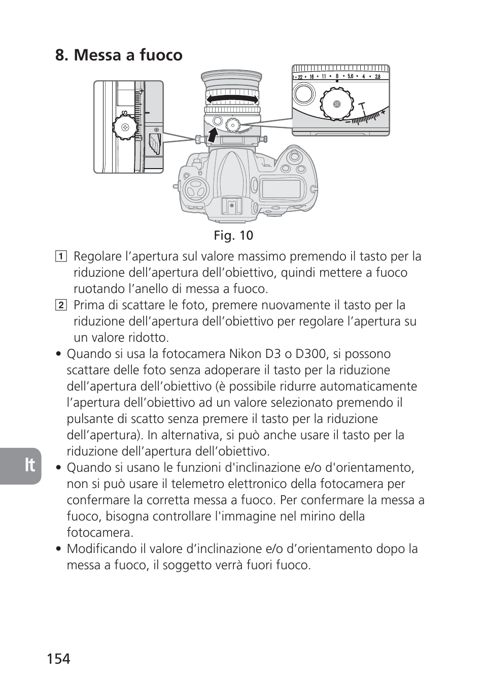 Messa a fuoco | Nikon 85mm-f-28D-PC-E-Nikkor User Manual | Page 154 / 252