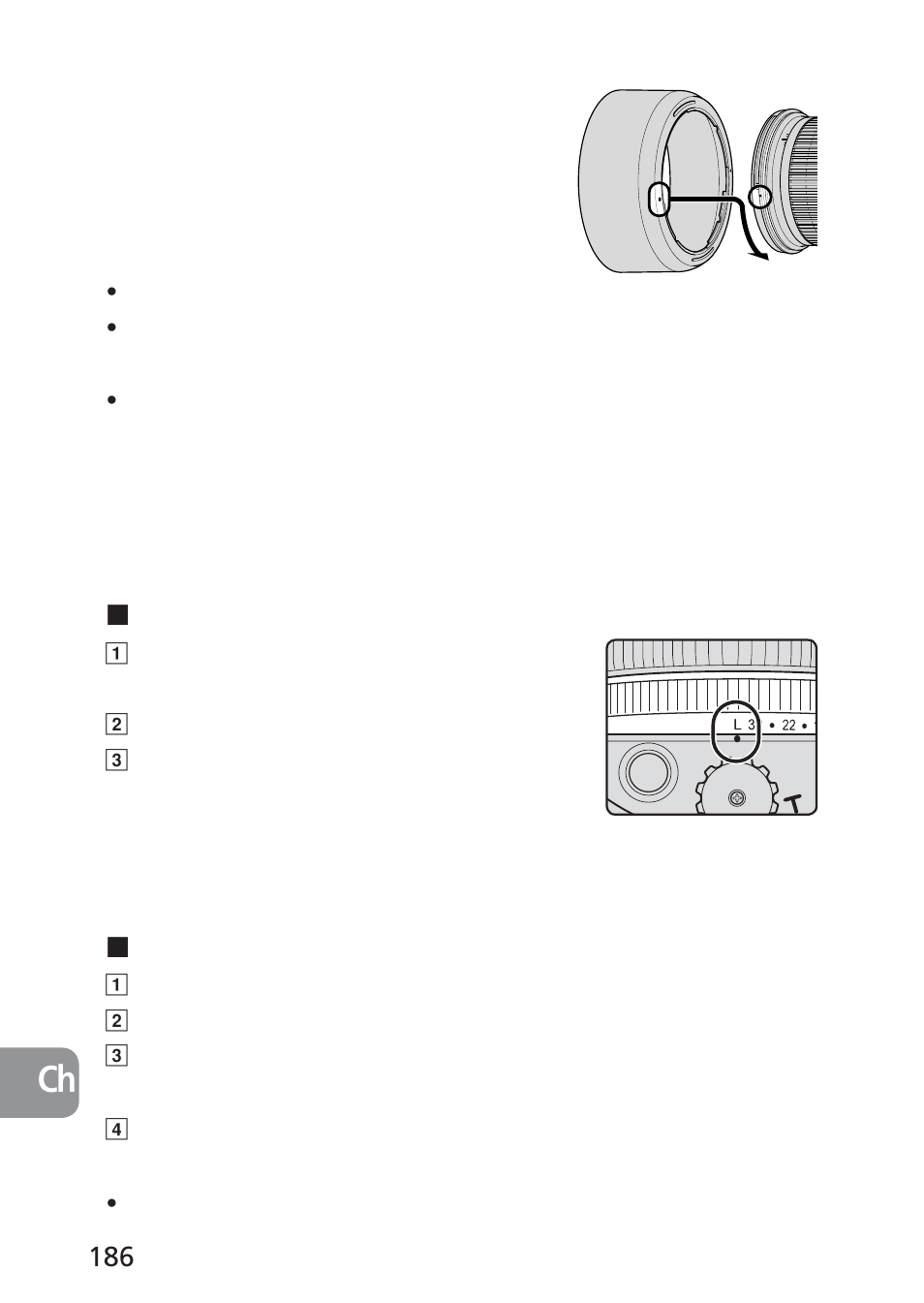 使用卡口式遮光罩 hb-22, 決定曝光 | Nikon 85mm-f-28D-PC-E-Nikkor User Manual | Page 186 / 252
