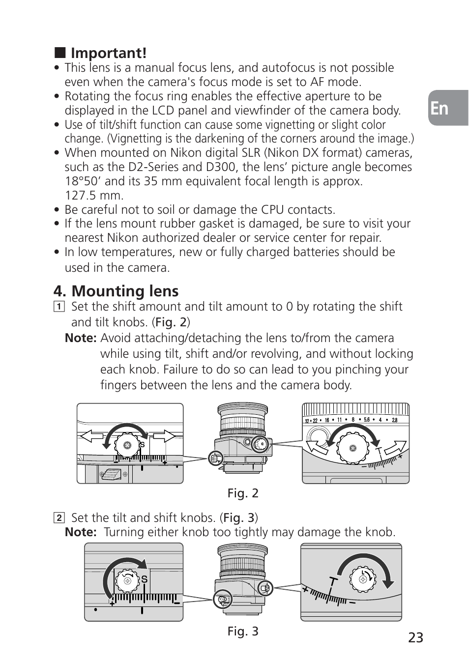 Mounting lens | Nikon 85mm-f-28D-PC-E-Nikkor User Manual | Page 23 / 252