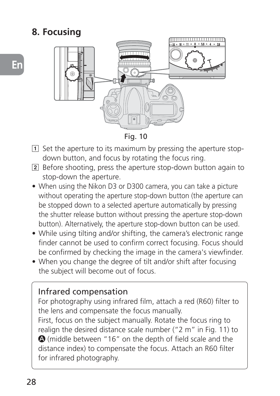 Focusing | Nikon 85mm-f-28D-PC-E-Nikkor User Manual | Page 28 / 252