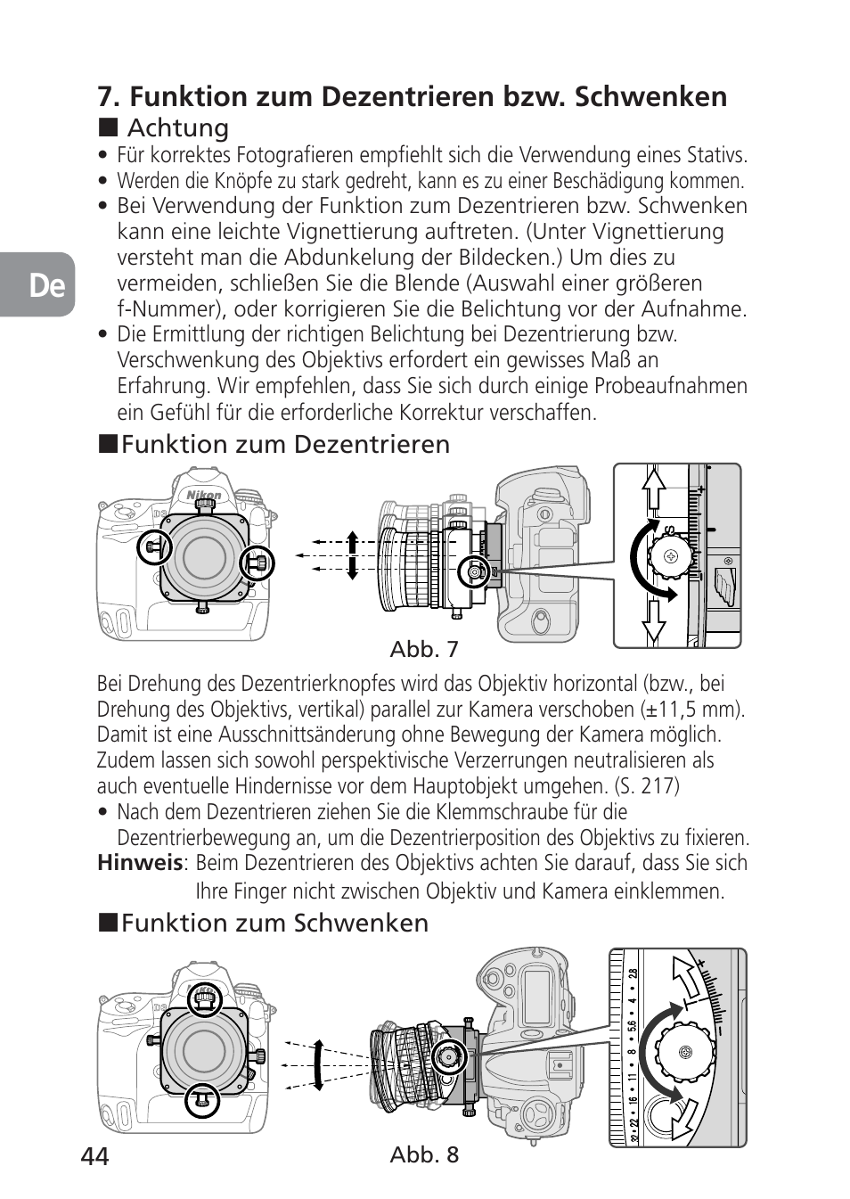Funktion zum dezentrieren bzw. schwenken | Nikon 85mm-f-28D-PC-E-Nikkor User Manual | Page 44 / 252