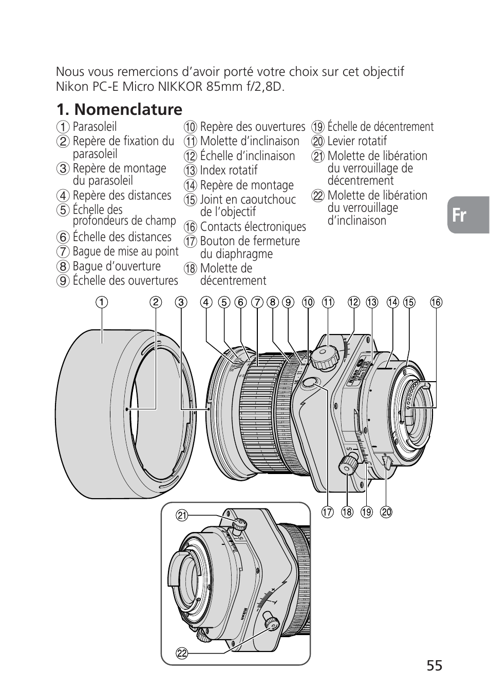 Nomenclature | Nikon 85mm-f-28D-PC-E-Nikkor User Manual | Page 55 / 252