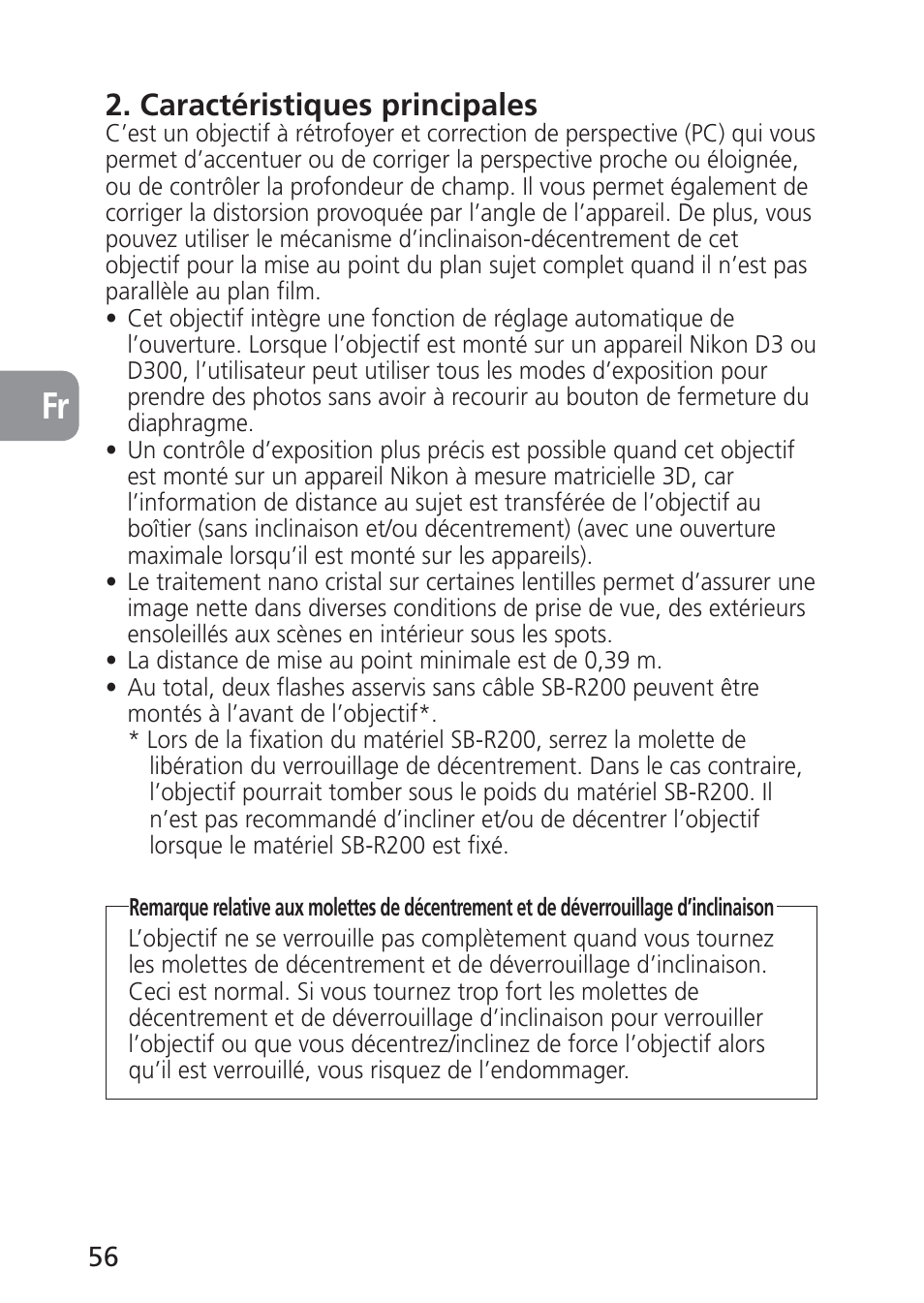 Caractéristiques principales | Nikon 85mm-f-28D-PC-E-Nikkor User Manual | Page 56 / 252