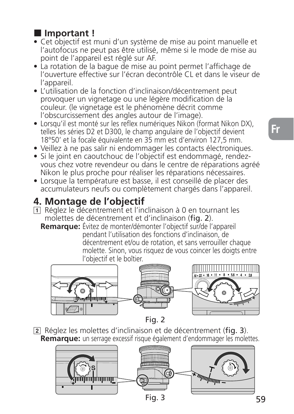 Montage de l’objectif | Nikon 85mm-f-28D-PC-E-Nikkor User Manual | Page 59 / 252
