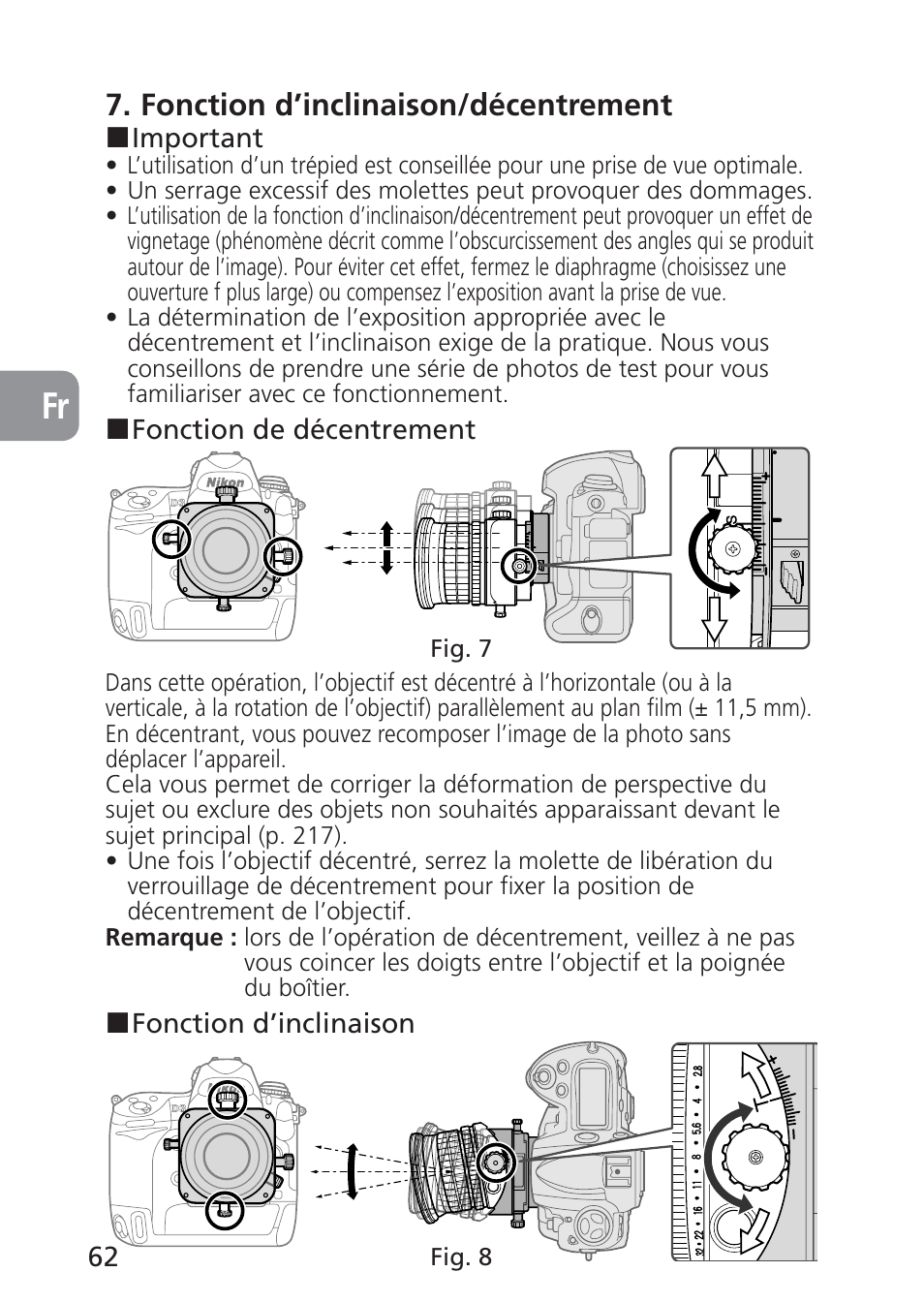 Fonction d’inclinaison/décentrement | Nikon 85mm-f-28D-PC-E-Nikkor User Manual | Page 62 / 252