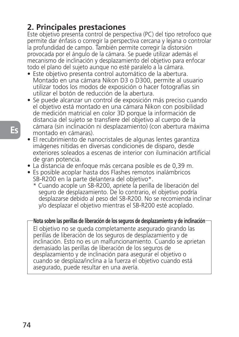Principales prestaciones | Nikon 85mm-f-28D-PC-E-Nikkor User Manual | Page 74 / 252